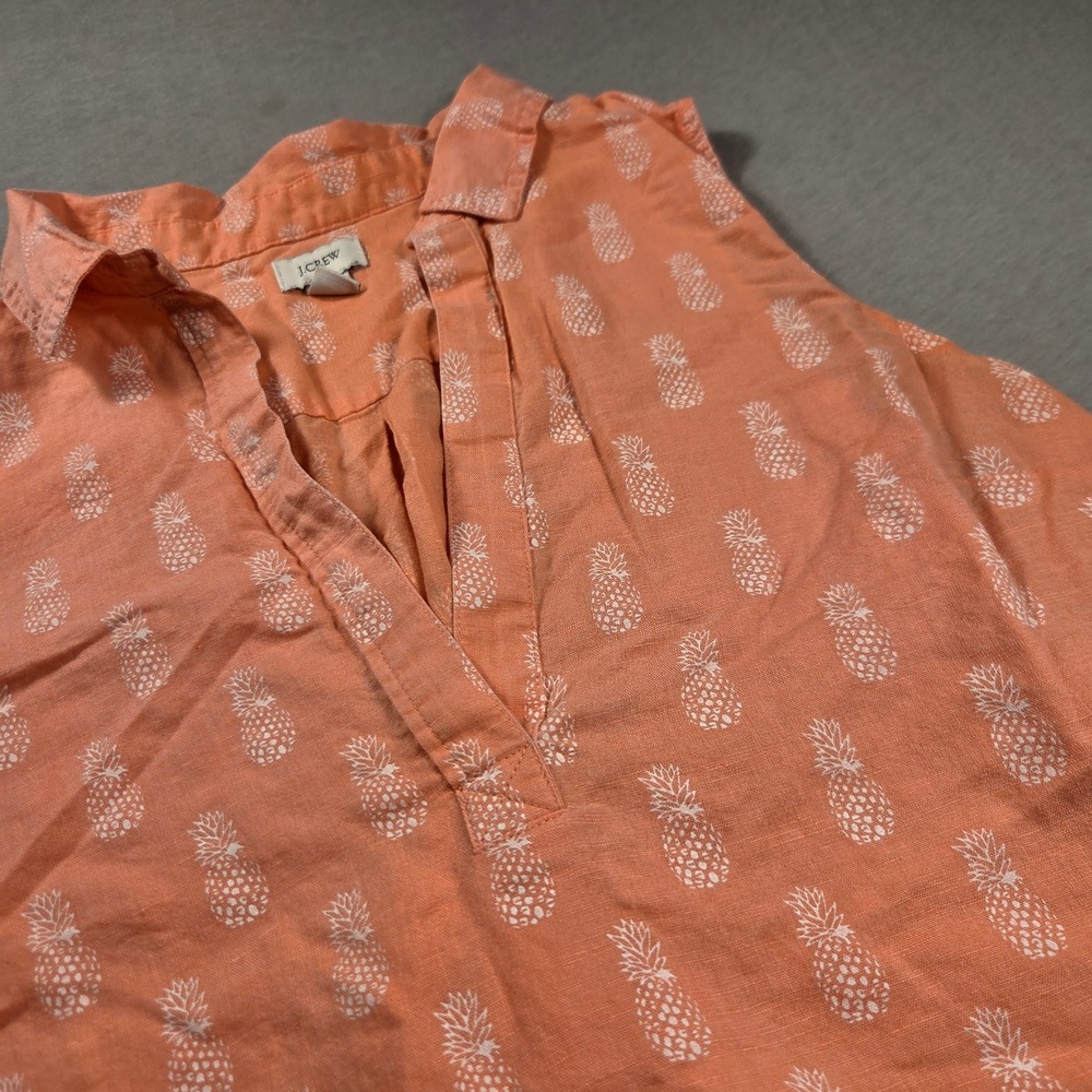 J.Crew Womens Small Coral Orange Pineapple Print Linen Cotton Sleeveless Tunic